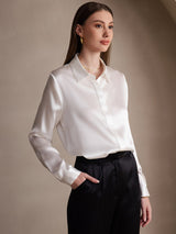 [White] SilkSilky  Long Sleeve Lapel Collar Women's Shirts 004