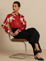 [Wine] SilkSilky  Long Sleeve Lapel Collar Women's Shirt 007