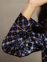 [Navy Chain] SilkSilky  Long Sleeve Lapel Collar Women's Pajamas 007
