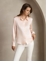 [Light Pink] SilkSilky  Long Sleeve Lapel Collar Women's Shirt 006
