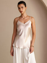 [Beige] SilkSilky  Spaghetti Strap V Neck Camisole Top 001