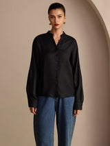 [Black] SilkSilky Long Sleeve Split Women's Blouse 003