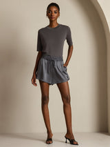 [Gray] SilkSilky  100% High-Twist Silk Jersey Half Sleeve Crew Neck Women's T-Shirt 009