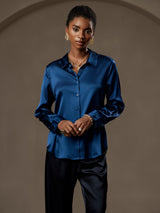 [Teal] SilkSilky  Long Sleeve Lapel Collar Women's Shirt 003