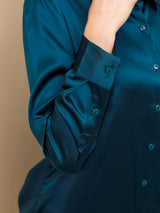 [Teal] SilkSilky  Long Sleeve Lapel Collar Women's Shirts 003