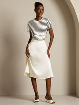 [White Stripe] SilkSilky  Short Sleeve Crew Neck Women's T-Shirt 008