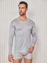 [Light Gray] SilkSilky  Long Sleeve Round Neck Men's T-Shirt 001