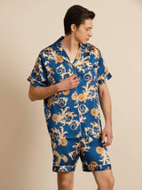 [Navy Dragon] SilkSilky  Short Sleeve Lapel Collar Men's Pajamas 001