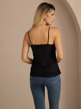 [Black] SilkSilky  Spaghetti Strap V Neck Camisole Top 002