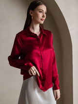[Wine] SilkSilky  Long Sleeve Lapel Collar Women's Shirts 001