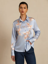 [Light Blue] SilkSilky  Long Sleeve Lapel Collar Women's Shirt 004