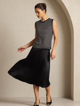 [Black Stripe] SilkSilky Pure Silk Sleeveless Round Neck Camisole 005