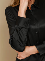 [Black] SilkSilky  Long Sleeve Lapel Collar Women's Shirts 008