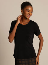 [Black] SilkSilky  Short Sleeve Round Neck Women's T-Shirt 005