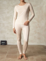 [Tan] SilkSilky  Silk Jersey Long Sleeve Round Neck Women's Long Johns 003