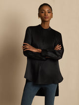 [Black] SilkSilky  Long Sleeve Stand Collar Blouse 004