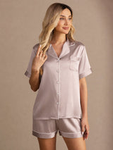 [Shadow Gray] SilkSilky  Short Sleeve Lapel Collar Women's Pajamas 001