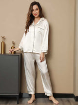[White] SilkSilky  Long Sleeve Lapel Collar Women's Pajamas 005