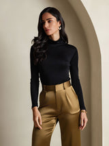 [Black] SilkSilky  Long Sleeve Turtle Neck Women's T-Shirt 006
