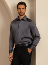 [Dark Gray] SilkSilky  Long Sleeve Lapel Collar Men's Shirt 008