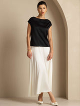 [Black] SilkSilky  Cap Sleeve Cowl Neck Women's T-Shirt 007
