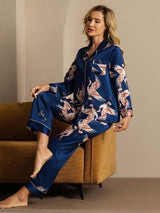 [Dark Blue] SilkSilky  Long Sleeve Lapel Collar Women's Pajamas 001