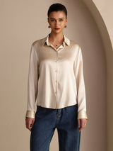 [Brown Rice] SilkSilky  Long Sleeve Lapel Collar Women's Shirts 002