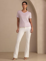 [Lavender] SilkSilky  Short Sleeve V Neck Women's T-Shirt 007