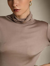 [Khaki] SilkSilky  Long Sleeve Turtle Neck Women's T-Shirt 007