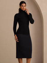 [Black] SilkSilky  Long Sleeve Turtle Neck Women's T-Shirt 005