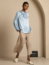 [Grayish Blue] SilkSilky  Long Sleeve Round Neck Women's Blouse 007
