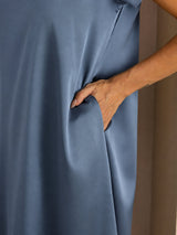 [Real Teal] SilkSilky  Short Sleeve Crew Neck Dress 004