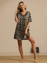 [Leopard] SilkSilky  Half Sleeve V Neck Nightgown 007