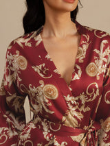 [Wine Dragon] SilkSilky  3/4 Sleeve Women's Robe 006