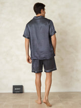 [Navy Ginkgo] SilkSilky  Short Sleeve Lapel Collar Men's Pajamas 002