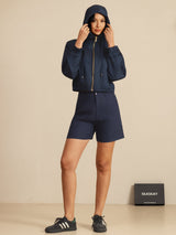[Dark Blue] SilkSilky  Long Sleeve Hooded Women's Outerwear 008