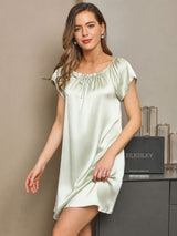 [Mint Green] SilkSilky  Cap Sleeve Square Neck Nightgown 004