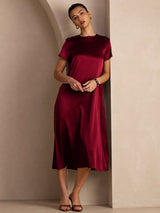 [Dark Red] SilkSilky  Short Sleeve Crew Neck Dress 005