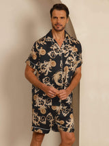 [Black Dragon] SilkSilky  Short Sleeve Lapel Collar Men's Pajamas 004