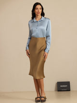 [Grayish Blue] SilkSilky  Long Sleeve Lapel Collar Women's Shirts 007