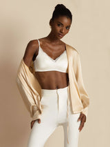 [Champagne] SilkSilky  19Momme Stretch Silk Charmeuse Long Sleeve Women's Outerwear 008