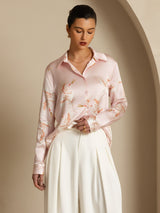 [Pink] SilkSilky  Long Sleeve Lapel Collar Women's Shirt 004