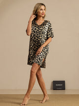 [Leopard] SilkSilky  Half Sleeve V Neck Nightgown 006