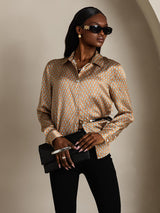 [Floral] SilkSilky  Long Sleeve Lapel Collar Women's Shirt 004