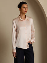 [Light Pink] SilkSilky  Long Sleeve Lapel Collar Women's Shirts 001