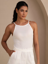 [White] SilkSilky  Sleeveless Crew Neck Camisole Top 001