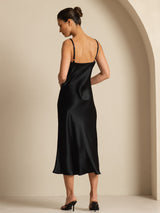 [Black] SilkSilky Spaghetti Strap V Neck Dress 002