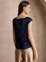 [Dark Blue] SilkSilky  Cap Sleeve Cowl Neck Women's T-Shirt 002