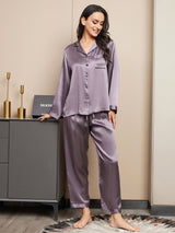 [Purple Gray] SilkSilky  Long Sleeve Lapel Collar Women's Pajamas 001