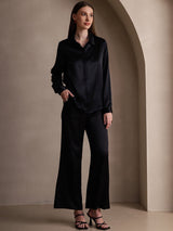 [Black] SilkSilky  Long Sleeve Lapel Collar Women's Shirts 006